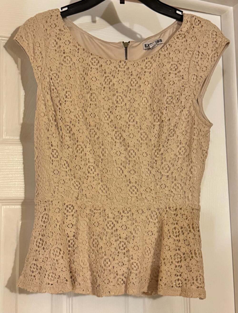 Express Beige Lace Peplum Top Size XS